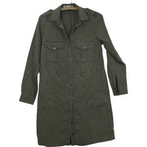 Anthropologie Cloth Stone Dress Army Green Button Down Pockets Small